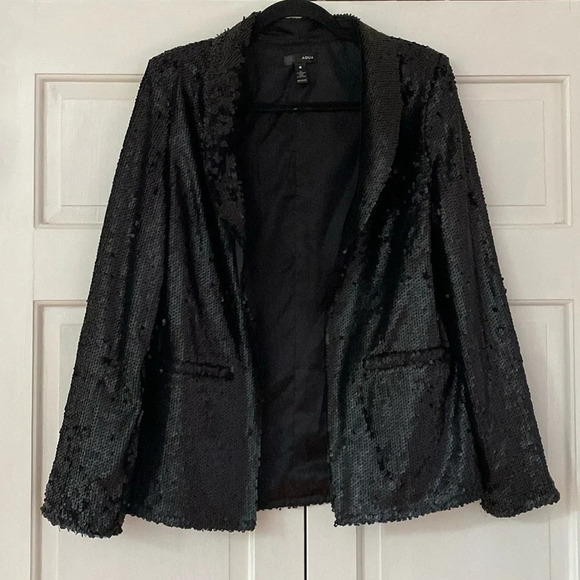 Aqua Sequins Black Blazer All Over Sequins Fancy Size XS Shoulder Pads‎ Sequence - Picture 3 of 11